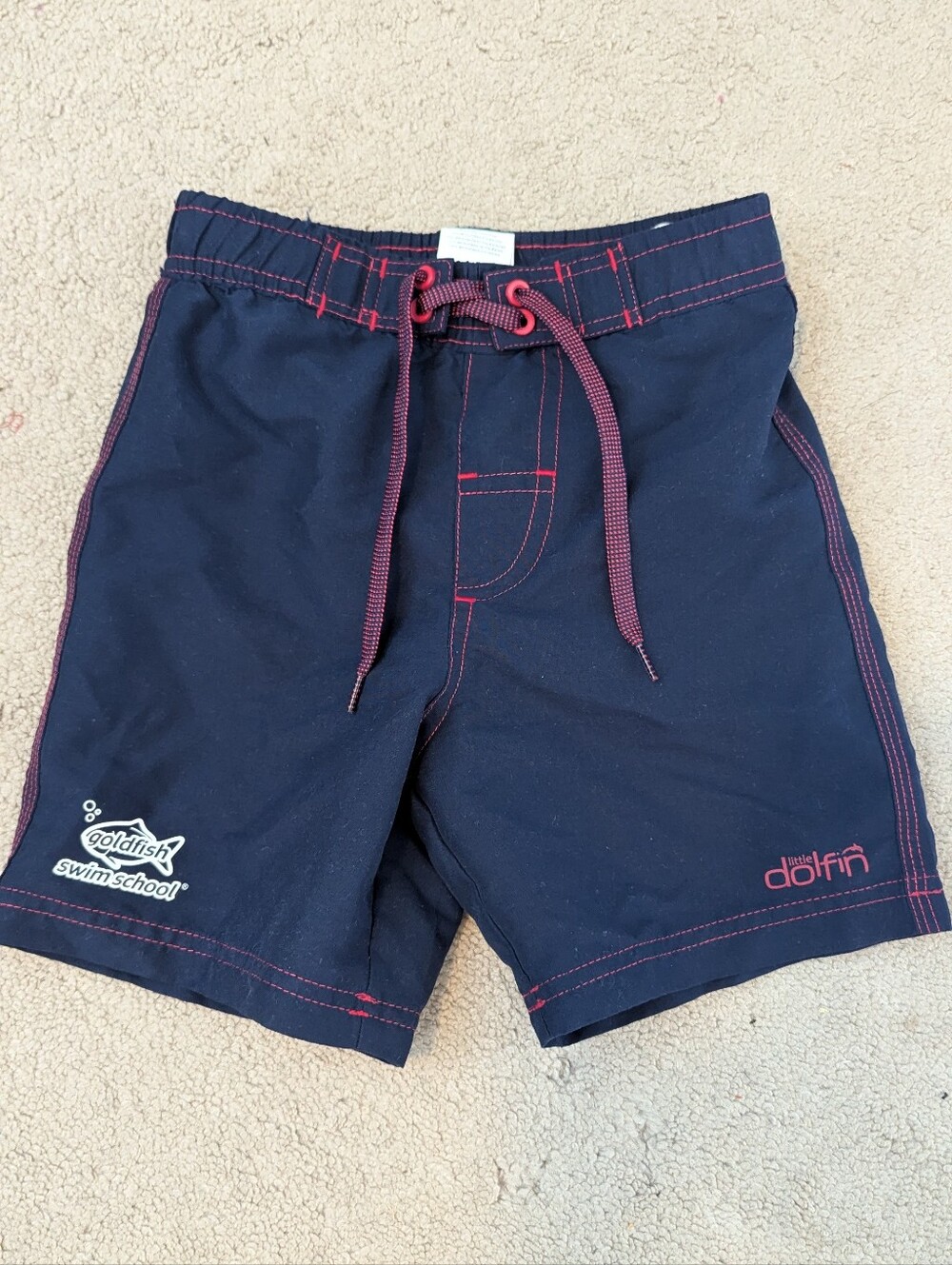 Navy Kids Swim Shorts with Pink Stitching